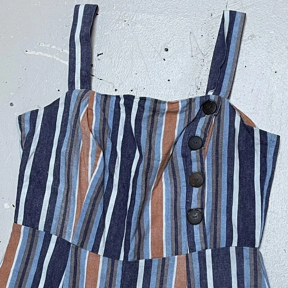 Fishbowl Jumpsuit Womens 9 Striped Strappy Linen Crop Jumper Zip Junior Overall